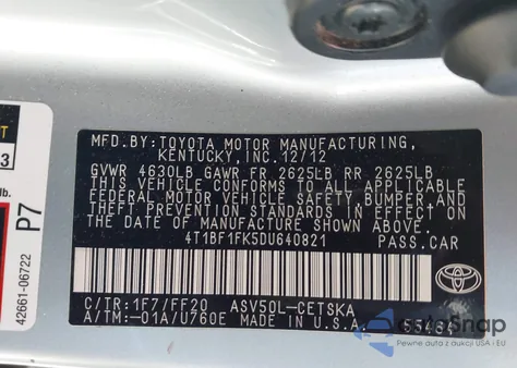 2013 Toyota Camry Se из США, поврежденный, VIN 4T1BF1FK5DU640821